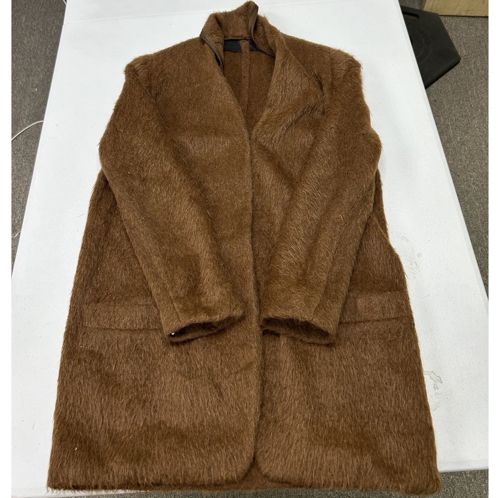 Unbranded Faux Fur Coat Women 4 Brown Shaggy Fuzzy Longline Open Front Jacket